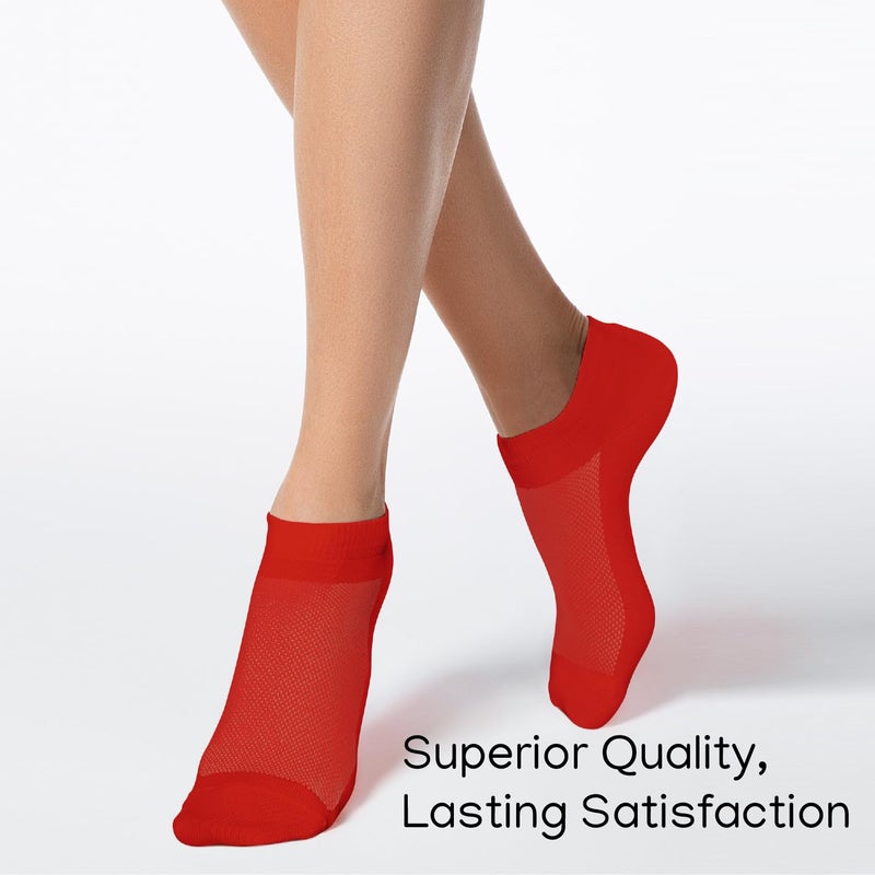 Duna Premium Women's Socks - Ultra Thin Breathable Cotton Athletic Running Low Cut No Show Ankle Socks - 4 Pairs, Red - Image 4